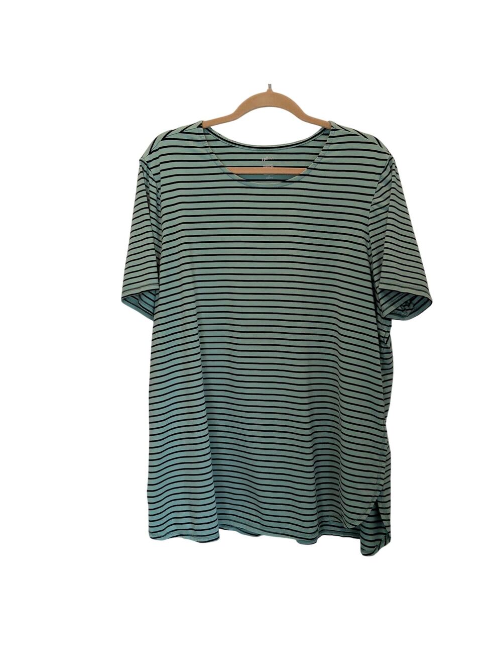 J. Jill Plus Sz 2X Fit Progress Shirttail Tee Pima Cotton Stripe Short Sleeve